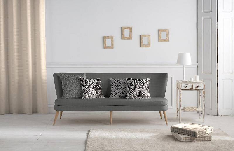 pillows in City Modern style on bench in minimalist living room