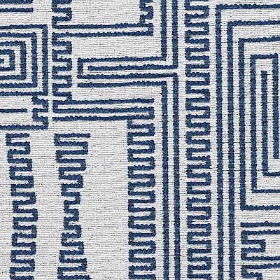 A white-coloured sample of a flat woven fabric from the City Modern Collection with blue stripes and patterns.